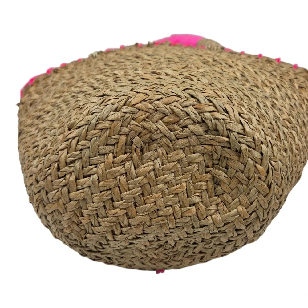 Handmade Straw Heart Medium Tote Bag Pink Boho Beachy Woven Summer Purse